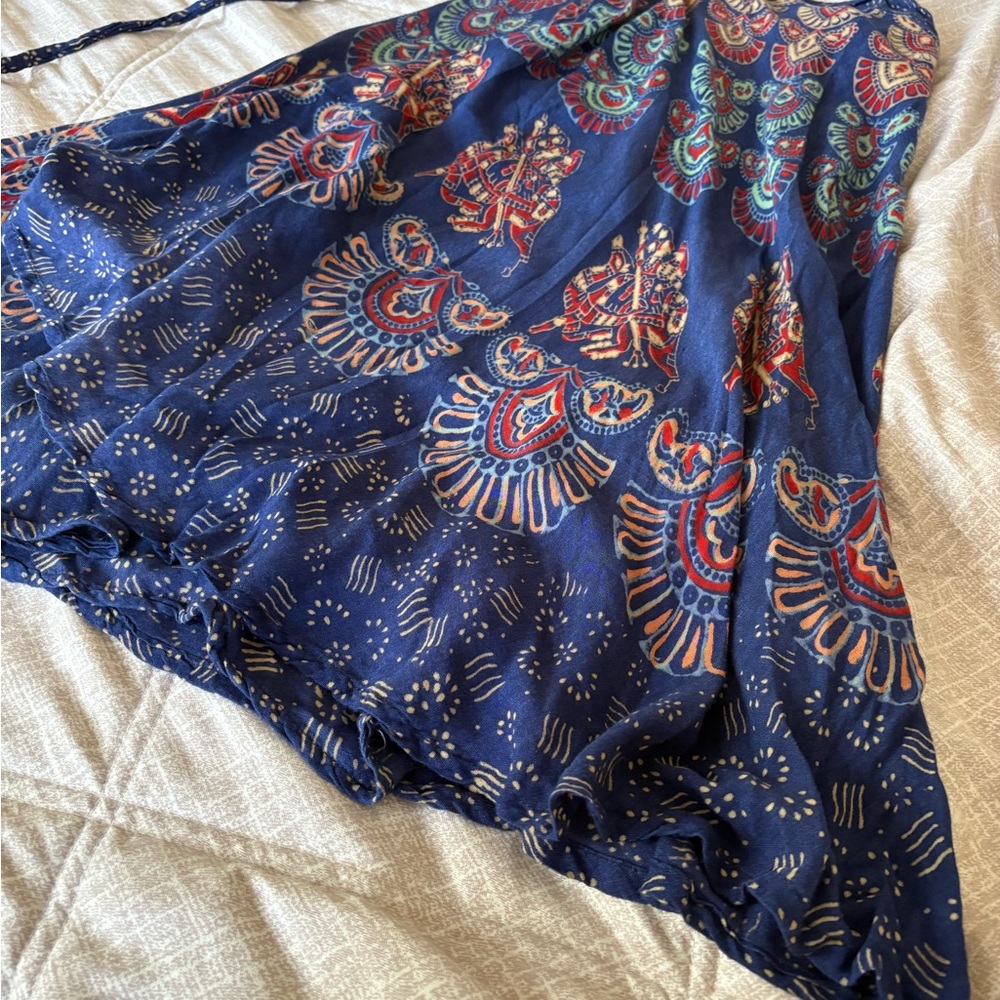 India Print Blue Wrap Skirt